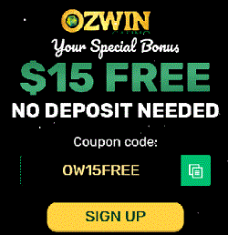 Ozwin casino 15free bonus nodeposit